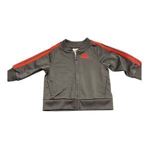 Adidas Kids Black Full Zip Track Jacket with Red Stripes, Size 3M